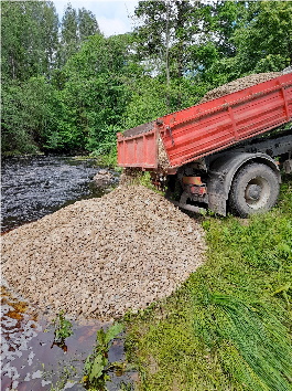 Kopumā abās upēs iebērtas astoņas kravas sijātu oļu.